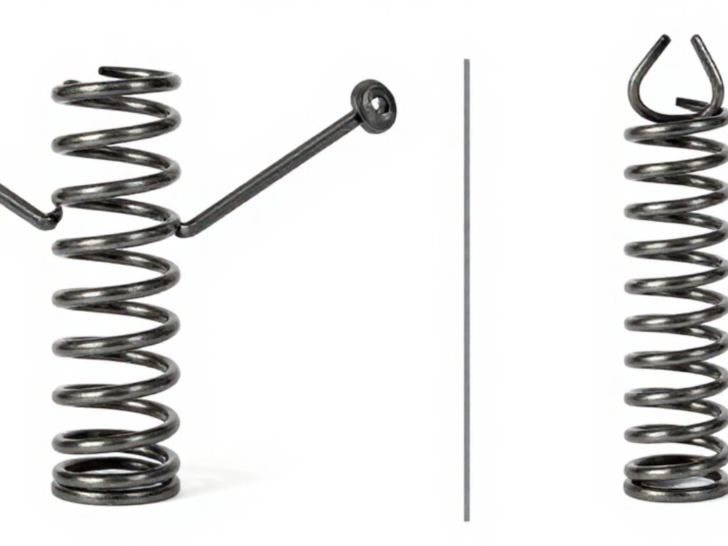 Torsion and extension garage door springs side by side.